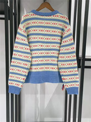 Blue Striped Jacquard Lace-up Cardigan
