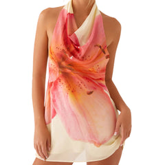 Printed Mesh Halter Low Neck Mini Dress