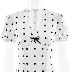 White Satin V-neck Polka Dot Maxi Dress