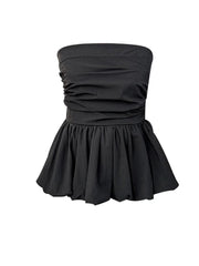 Elastic Pleated Puff Strapless Top - Medium Stretch