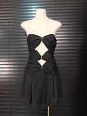 Strapless Spliced Folds Cut Out Mini Dress
