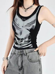 Black V-neck Printed Top