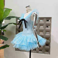 Bow Tie Mini Ponpon Fishbone Dress