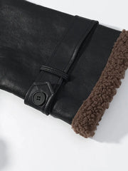 Lapel Belt Fur Lining Faux Leather Jacket