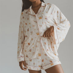 Printed Long Sleeve Tops with Shorts Sleepwear Set