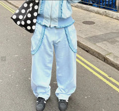 Lace Ruffle Trim Hoodie And Sweatpants Set