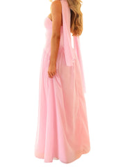 Pleated Strapless Maxi Dress with Choker Scarf