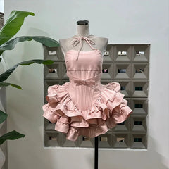 Sleeveless Bow Ruffles A-line Mini Dress