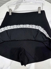 Black Lace Bow Quilted Short Blazer And Skirt Set