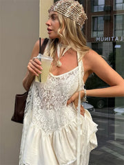 White Lace Printed Strap Long Top