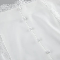 White Satin Lace Trim Bralette And Maxi Skirt Set