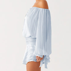 Light blue off-shoulder dress -side view