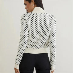 White Polka Dot Full Zip Jacket