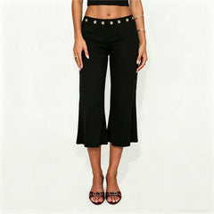 Low Waist Metal Eyelet Capri Flare Pants