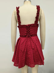 Red Off Sholder Ruffles Mini Dress