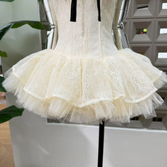 Bow Tie Mini Ponpon Fishbone Dress