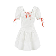 White Bowknot Red Mini Dress