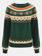 Crew Neck Pumpkin Jacquard Sweater
