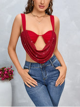 Red Bralette Rhinestone Cowl Crop Top