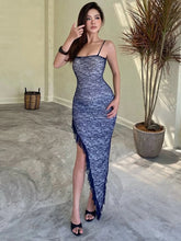 Lace Jacquard Irregular Hem Mesh Midi Dress