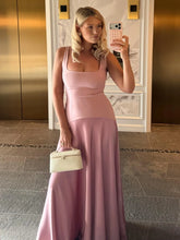 Pink Square Neck Straps Satin Patchwork Maxi Dress