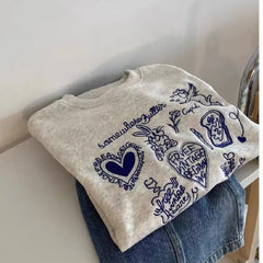 Grey Heart Embroidered Sweatshirt