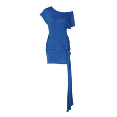 Off Shoulder Short Sleeve Waist Tie Mini Dress