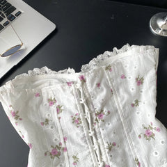 White Floral Embroidery Strapless Corset
