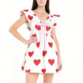 Heart Print Bow Short Sleeve Mini Dress
