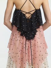 Polka Dot Colorblock Layered Maxi Dresses