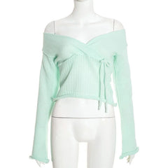Long Sleeve Knitted Wrap Tie Up Multi Way Top