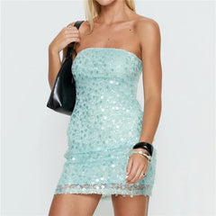 Blue Strapless Sequin Mini Bodycon Dress