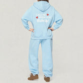 Blue Heart Print Hoodie with Sweatpants Set