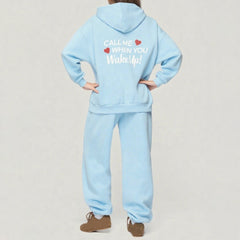 Blue Heart Print Hoodie with Sweatpants Set