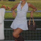 Grey Stripe Halter Mini Dress