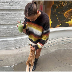 Striped O-neck Long Sleeve Knit Sweater