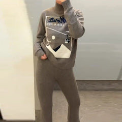 Grey High Neck Skit Printed Sweater