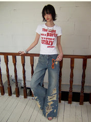 White Graphic Red Print T-shirt