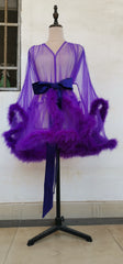 Short Feather Robe Dressing Gown