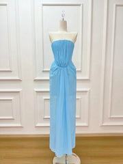 Strapless Folds Design Long Dress With Scarf