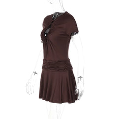 Short Sleeve Keyhole Cut Out Ruched Waist Mini Dress