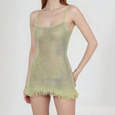 Knit Sheer Fringe Mini Dress
