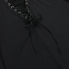 Black Long Sleeve Open Back Lace-up Maxi Dress