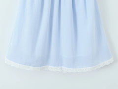 Blue Lace Back Striped Sling Mini Dress