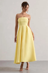 Strapless Solid Midi Dress
