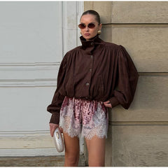 Velvet Lace Trim Shorts