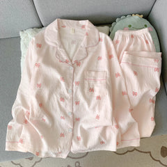 Pink Bow Print Lounge Wear Pj Set