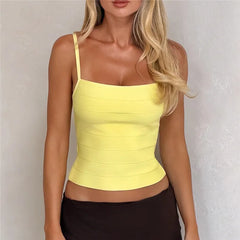 Bandage Ribbed Square Neck Spaghetti Strap Cropped Top