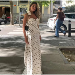 White Polka Dot Sling Top And Long Skirt Set