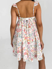 Floral dress with ruffled sleeves- back view
